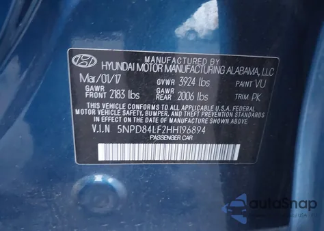 2017 Hyundai Elantra Se z USA, uszkodzony, nr VIN 5NPD84LF2HH196894